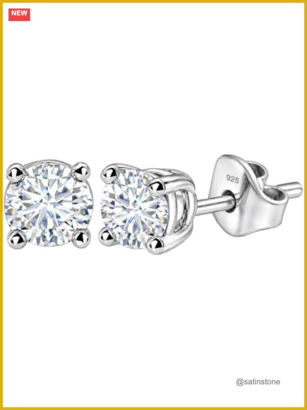 Lab Grown Diamond Stud Earrings Platinum Plated 925 Sterling Silver 4-Prong